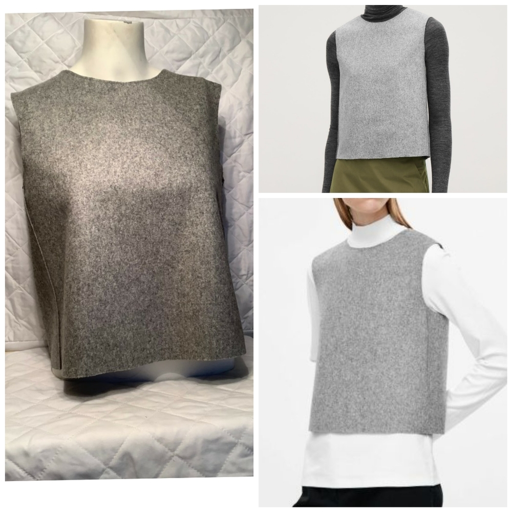 Cos Wool Sleeveless Zip Back Top vest Gray Size sm